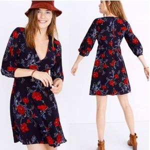 Madewell Silk Ruffle-Waist Dress in Windblown Poppies
